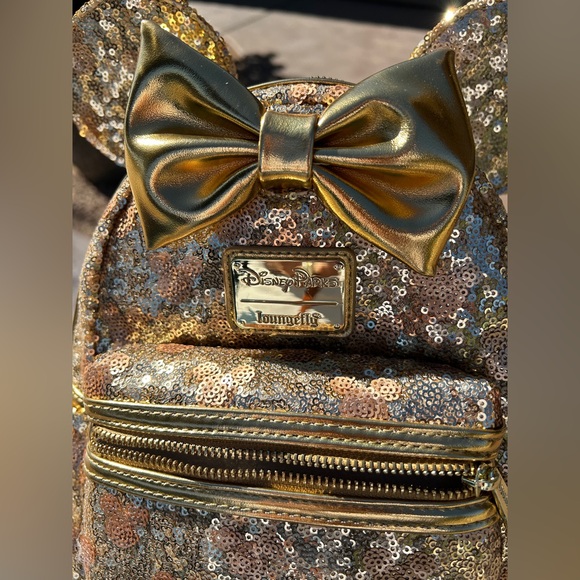 Disney Loungefly NWT Backpack Gold Sparkle,Minnie Ears.Gold Hrdwr. Host Pick - Picture 5 of 12